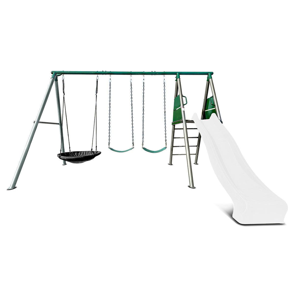 Lifespan Kids Europa Commercial Grade Steel Swing Set with Climb & 3.0m Slide (White) for kids outdoor play - PlayScapes Australia