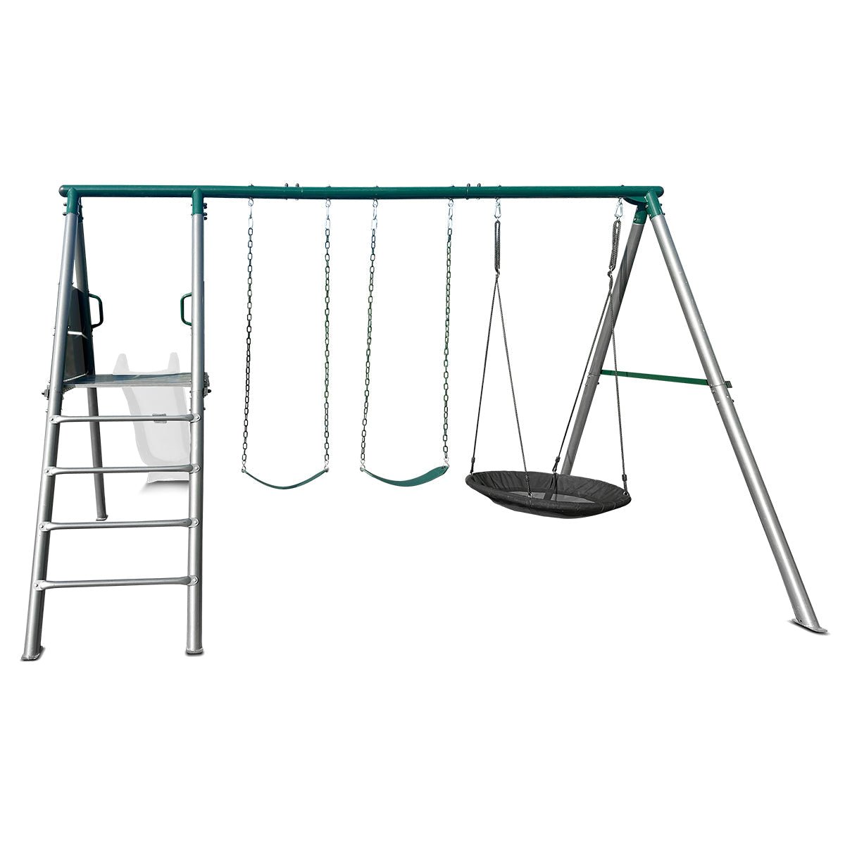 Lifespan Kids Europa Commercial Grade Steel Swing Set with Climb & 3.0m Slide (White) for kids outdoor play - PlayScapes Australia