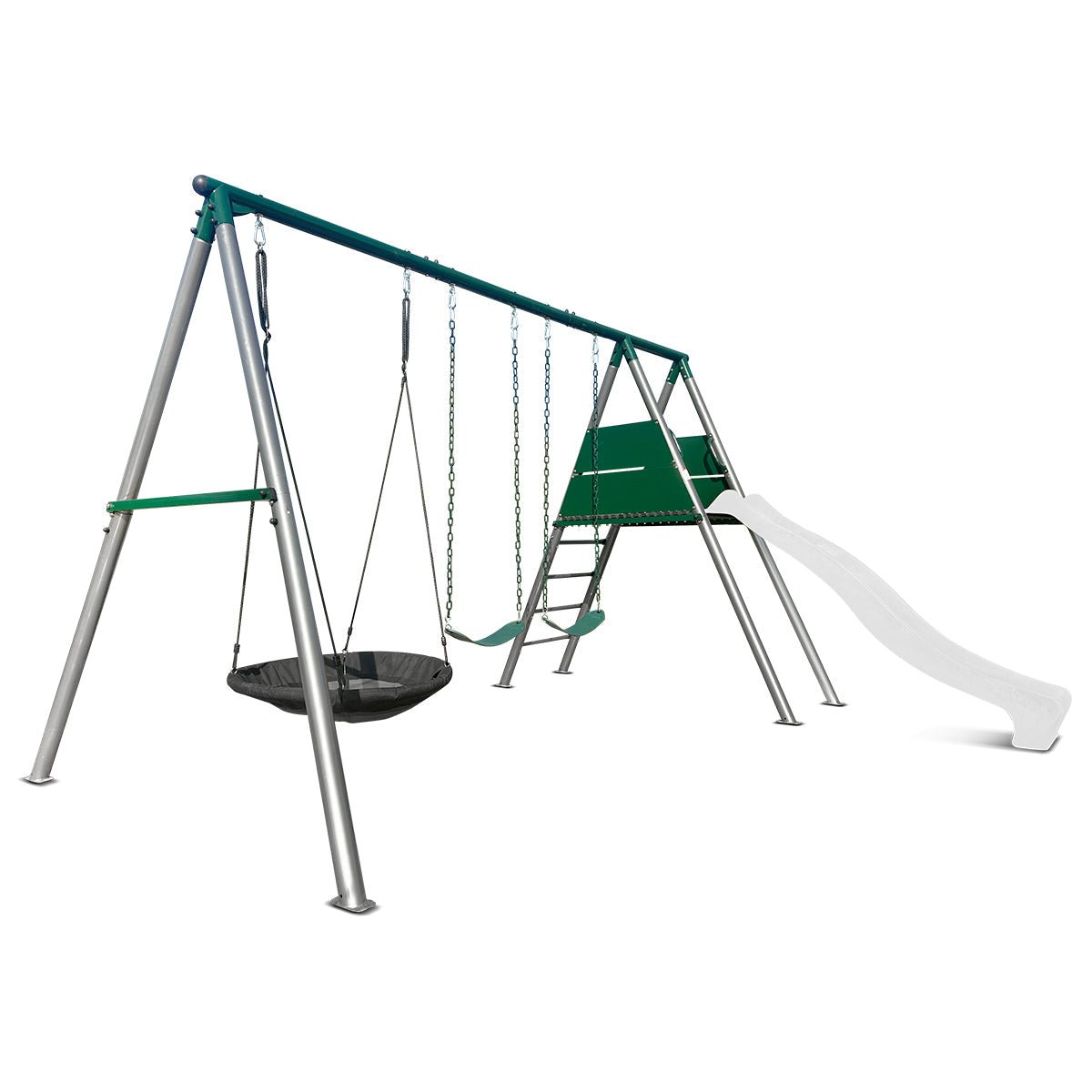 Lifespan Kids Europa Commercial Grade Steel Swing Set with Climb & 3.0m Slide (White) for kids outdoor play - PlayScapes Australia