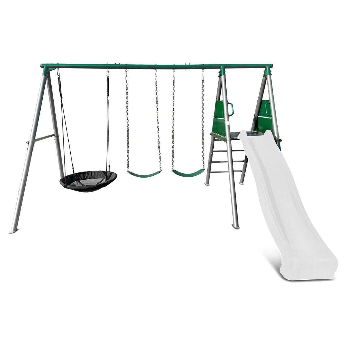 Lifespan Kids Europa Commercial Grade Steel Swing Set with Climb & 3.0m Slide (White) for kids outdoor play - PlayScapes Australia