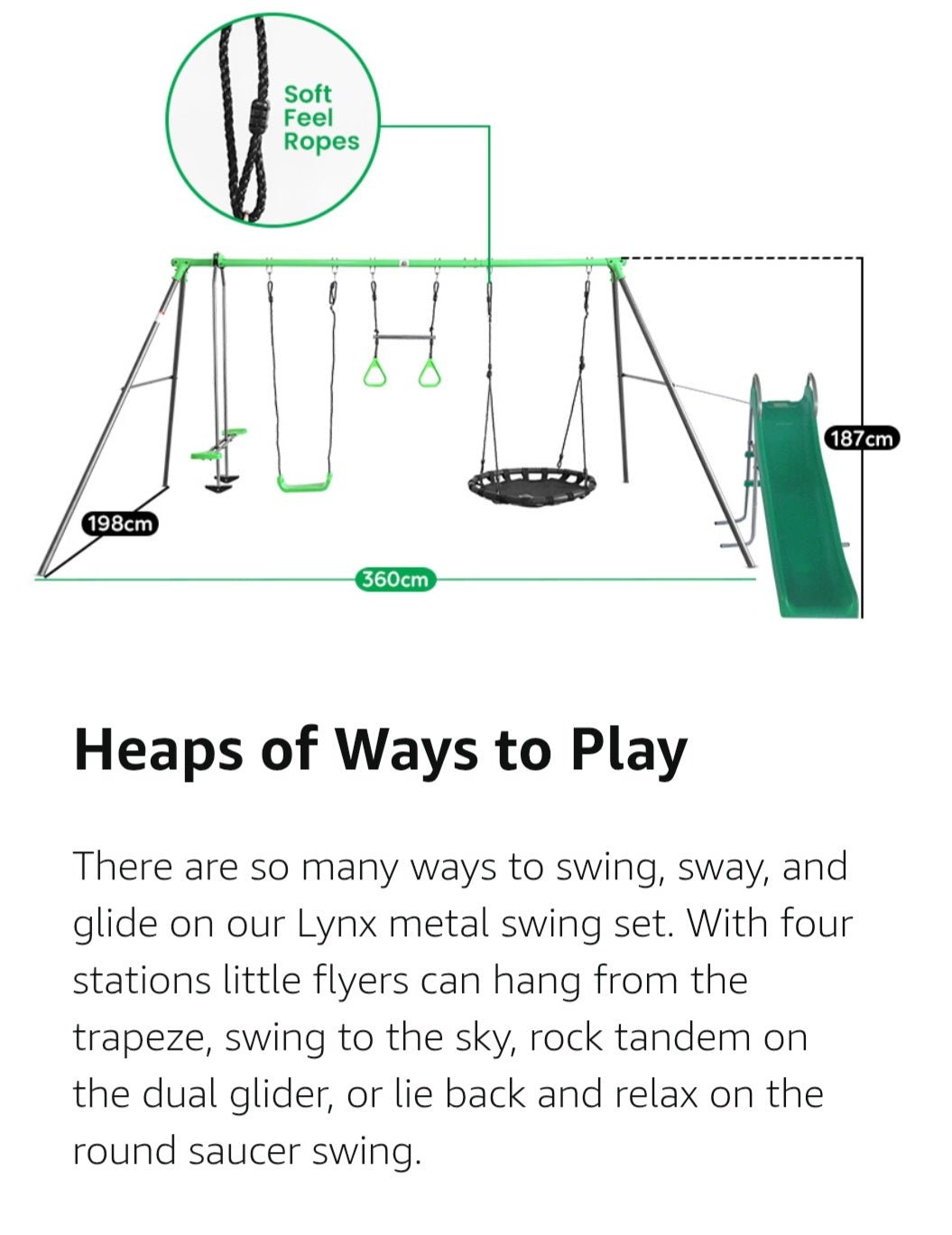 Lifespan Kids Lynx 4 Station Swing Set with Slippery Slide for kids outdoor play - PlayScapes Australia