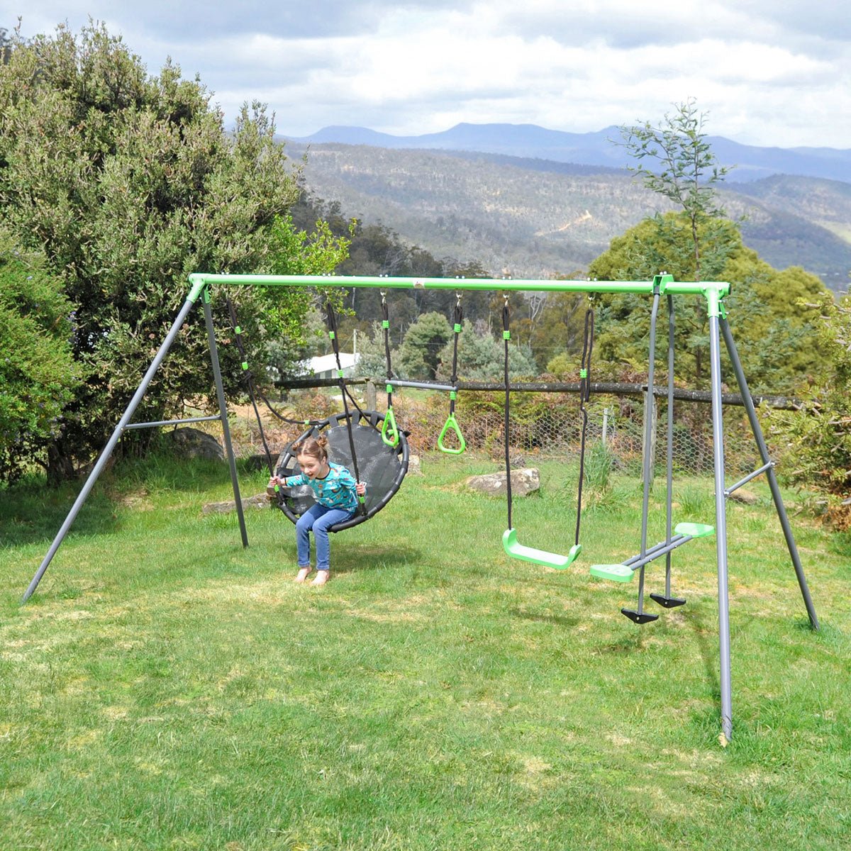 Lifespan Kids Lynx 4 Station Swing Set with Slippery Slide for kids outdoor play - PlayScapes Australia