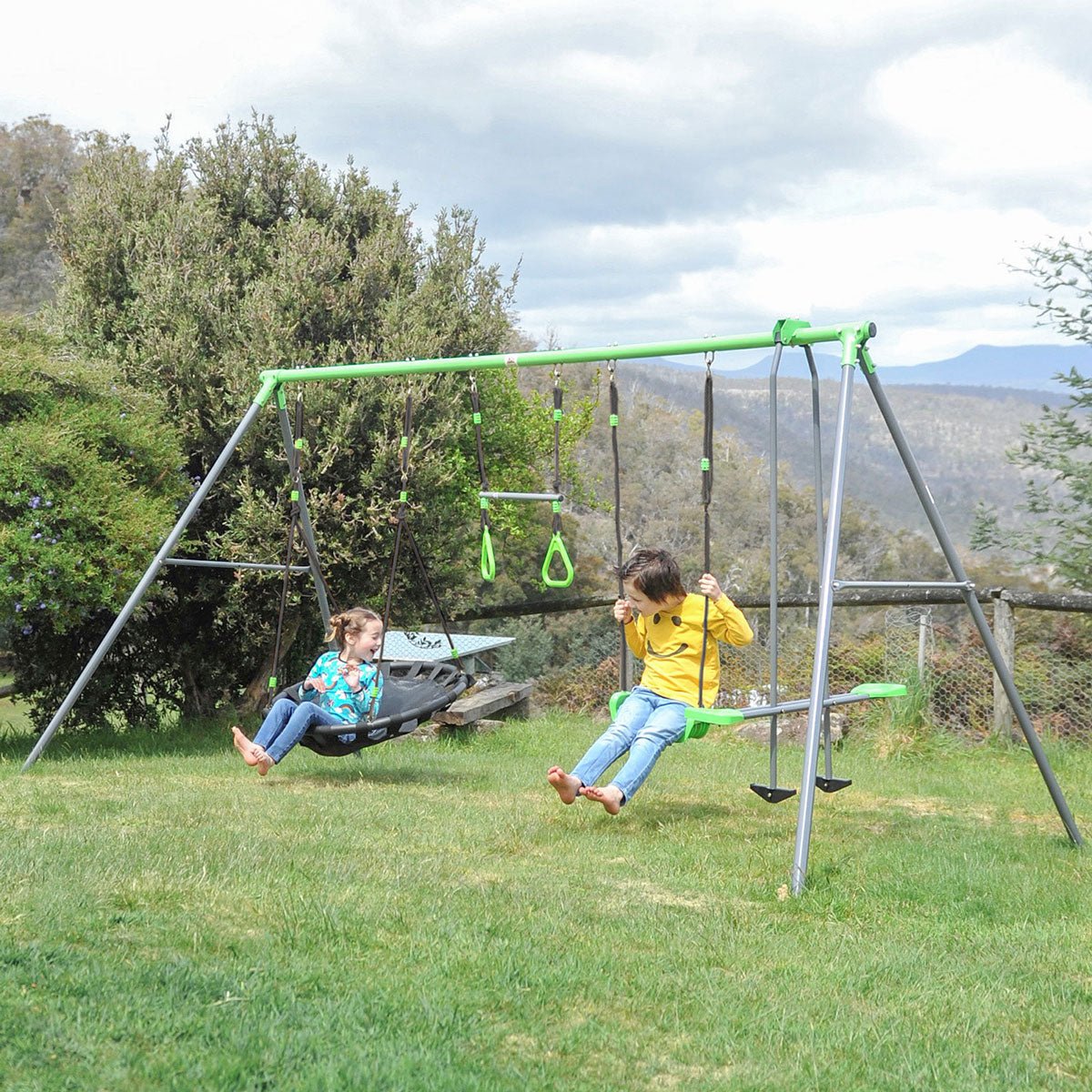 Lifespan Kids Lynx 4 Station Swing Set with Slippery Slide for kids outdoor play - PlayScapes Australia