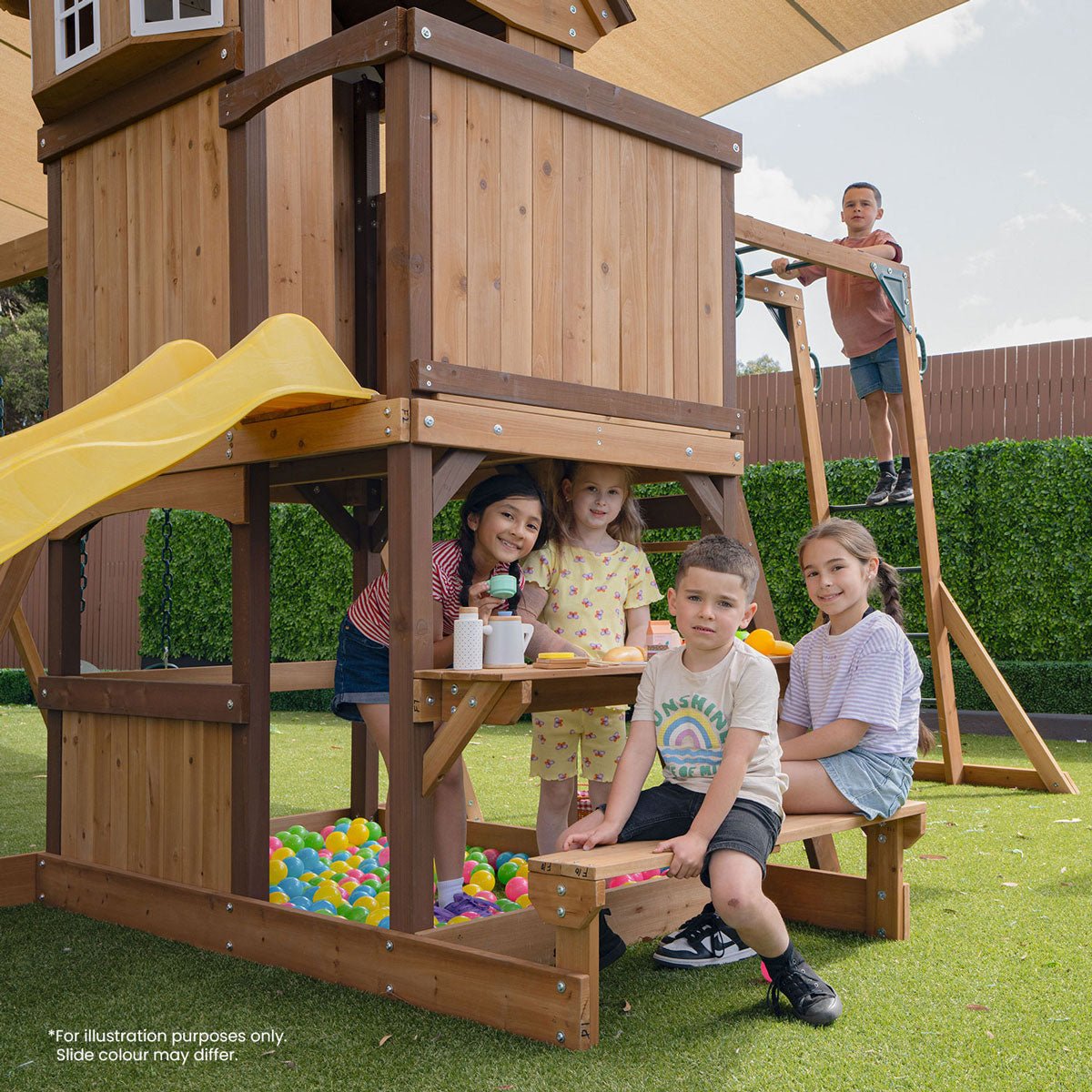 Lifespan Kids Meer Brook Swing Set, Monkey Bars & Play Centre with 2.2m Slide (Pastel Blue) for kids outdoor play - PlayScapes Australia