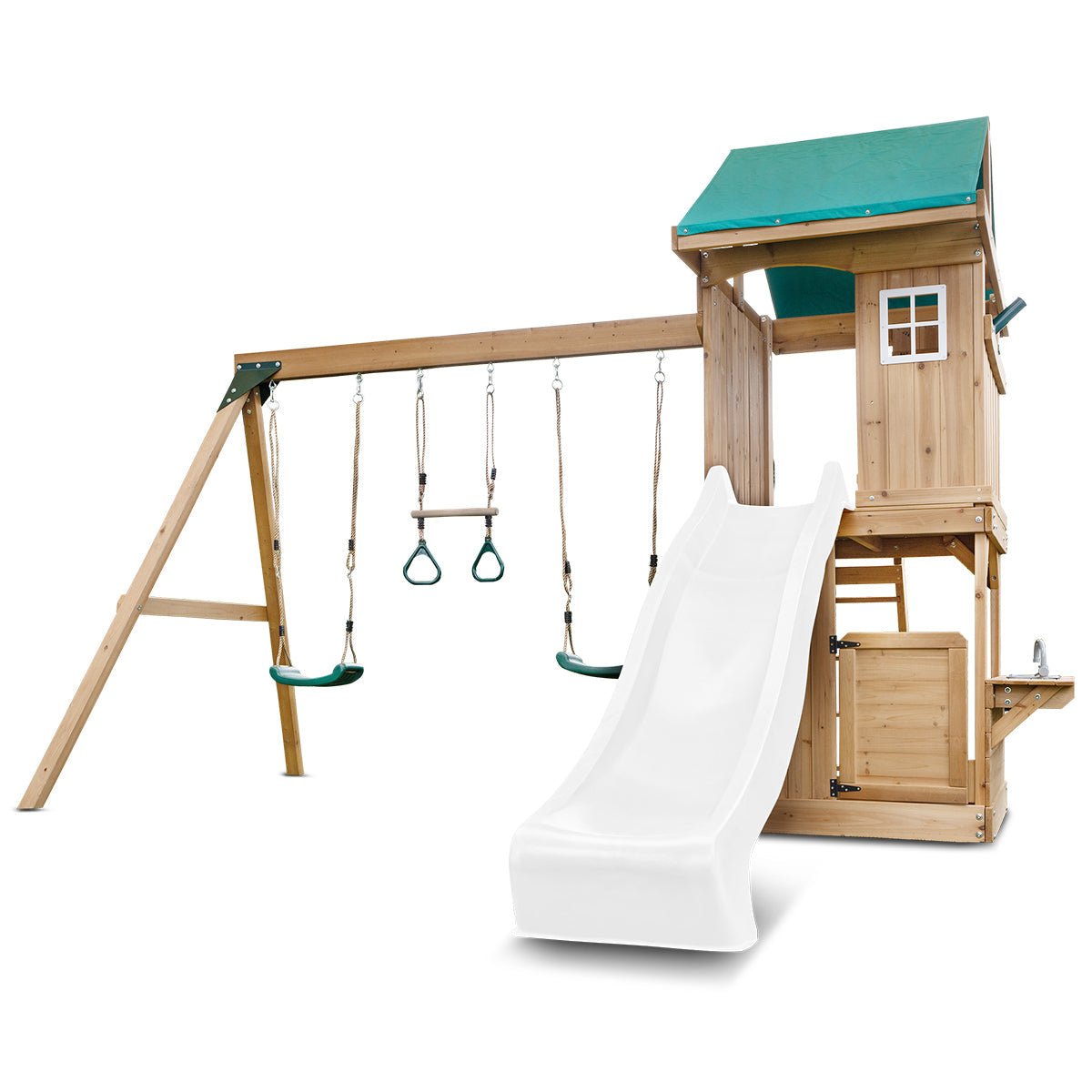 Lifespan Kids Montrose Swing Set & Play Centre with 2.2m Slide (White) for kids outdoor play - PlayScapes Australia
