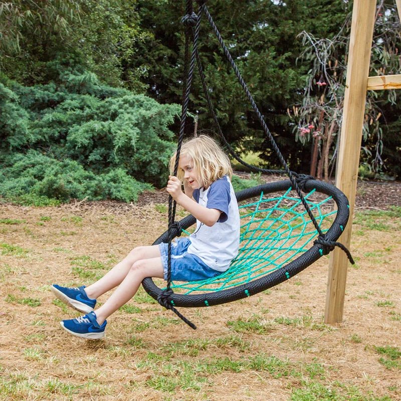 Lifespan Kids Oakley Swing Set with 1m Spidey Web Saucer Swing. for kids outdoor play - PlayScapes Australia