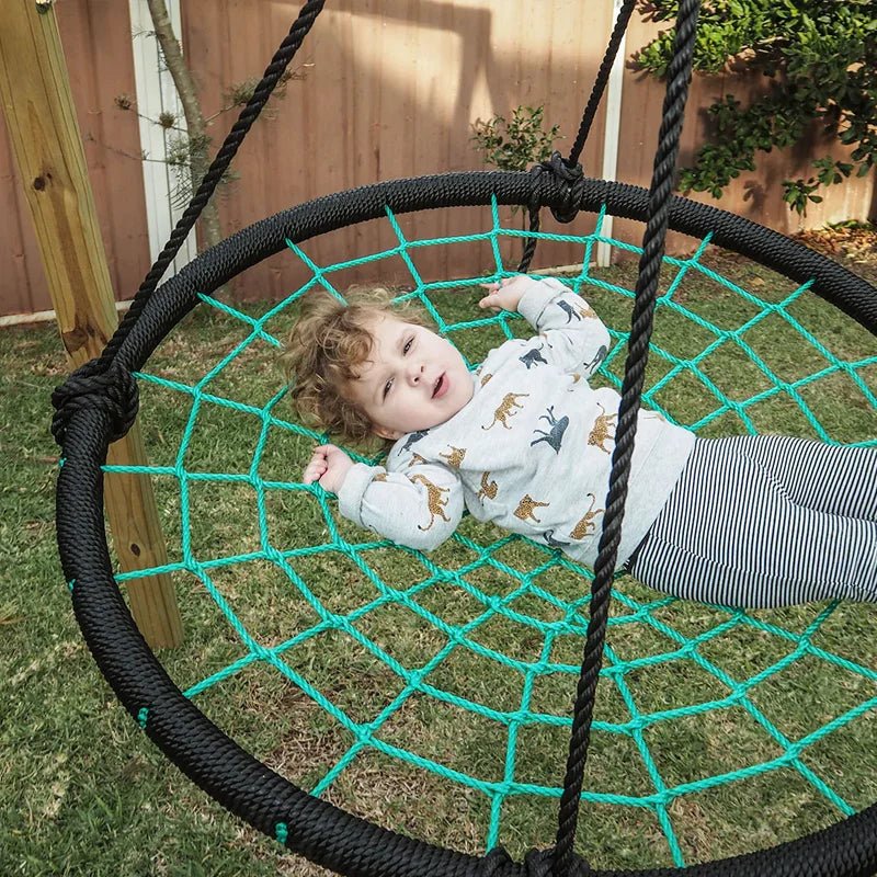 Lifespan Kids Oakley Swing Set with 1m Spidey Web Saucer Swing. for kids outdoor play - PlayScapes Australia