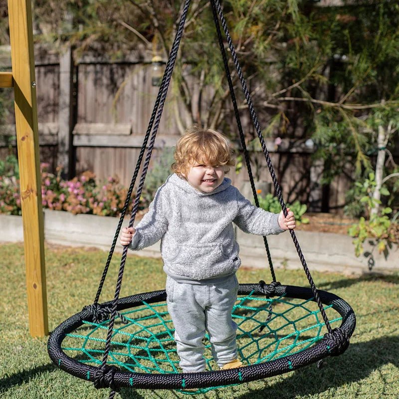 Lifespan Kids Oakley Swing Set with 1m Spidey Web Saucer Swing. for kids outdoor play - PlayScapes Australia