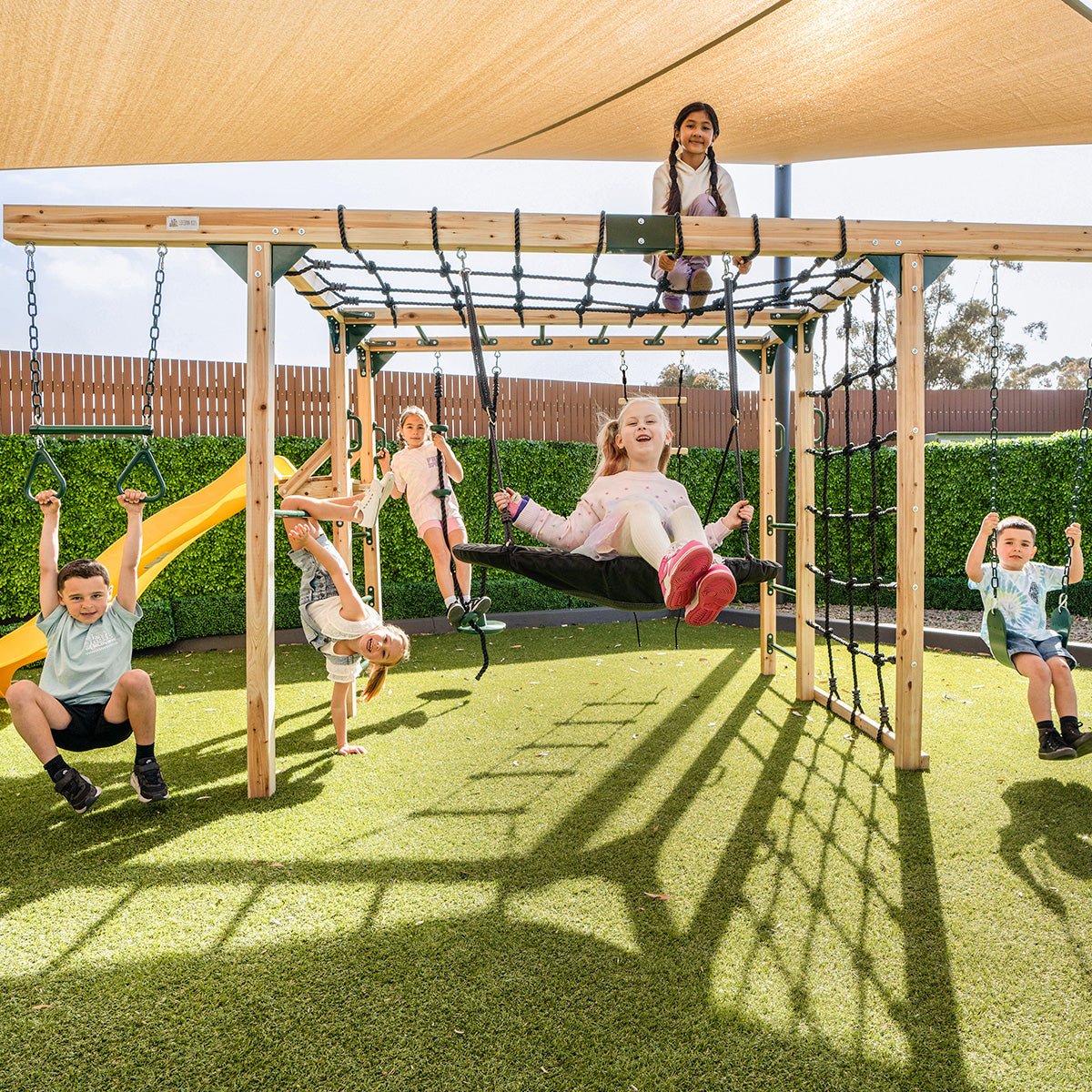 Lifespan Kids Orangutan Monkey Bars Jungle Gym Climbing Frame with 2.2m Slide (Yellow) for kids outdoor play - PlayScapes Australia