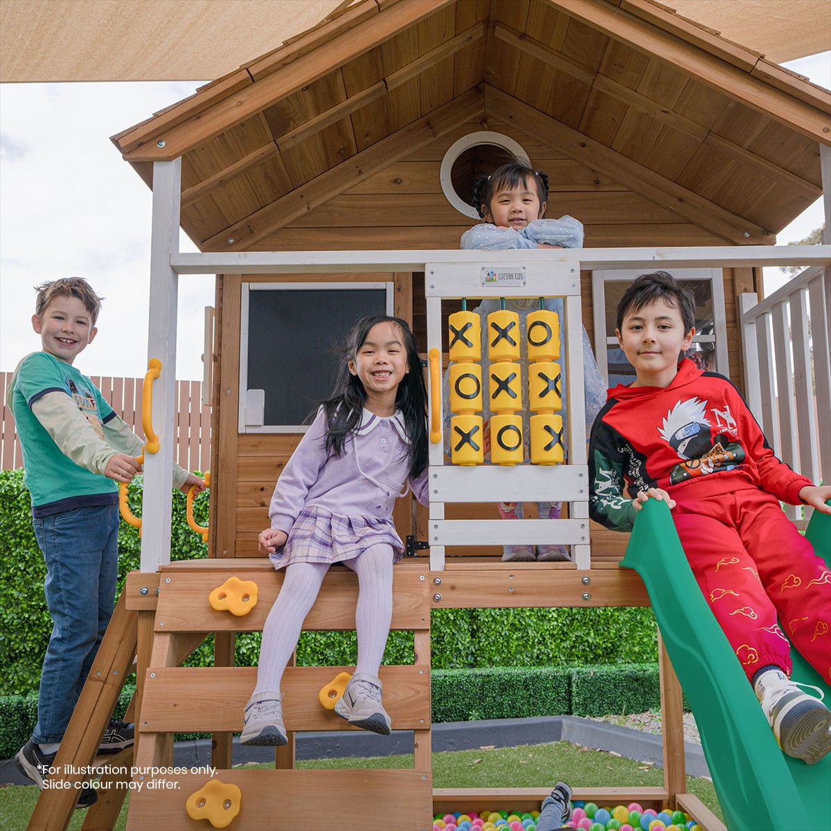 Lifespan Kids Warrigal Cubby House with 2.2m Slide (Pastel Pink) for kids outdoor play - PlayScapes Australia