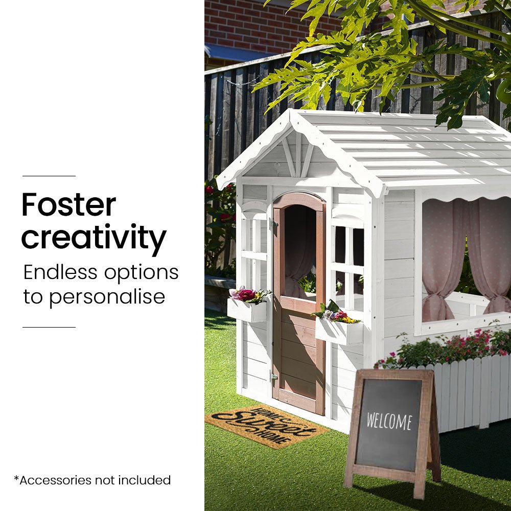 ROVO KIDS Cubby House, Wooden Outdoor DIY Timber Cottage Style Playhouse. for kids outdoor play - PlayScapes Australia