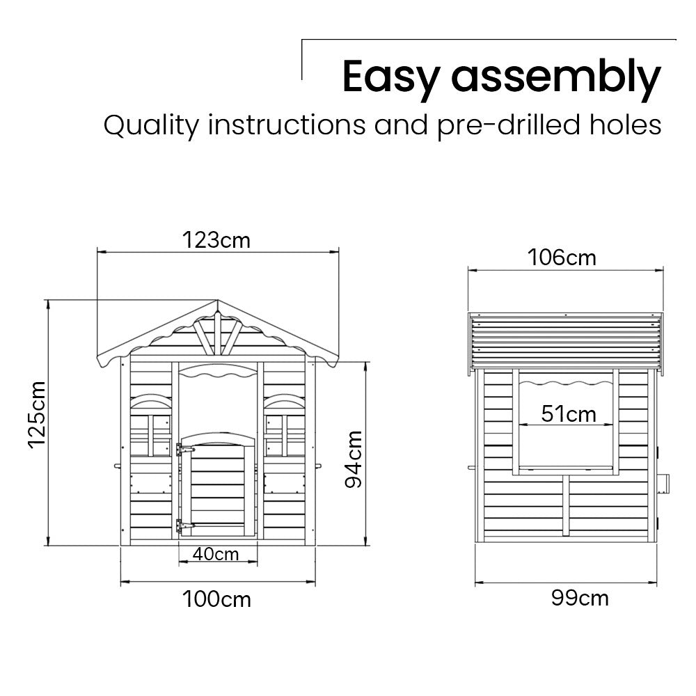 ROVO KIDS Cubby House, Wooden Outdoor DIY Timber Cottage Style Playhouse. for kids outdoor play - PlayScapes Australia