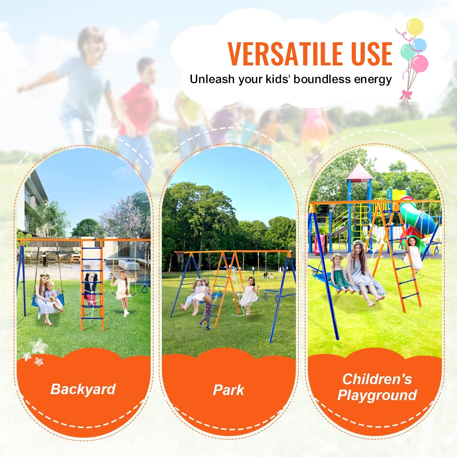 VEVOR Swing Sets for Backyard 6 in 1 Swing Set 440lbs Capacity Metal Swingset for kids outdoor play - PlayScapes Australia